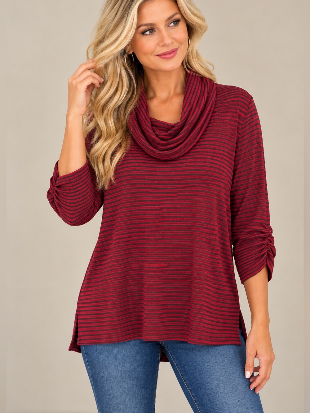 ❤️🖤 Apt. 9 Size XL Striped Cowl Neck High-Low Tunic Top 🖤❤️